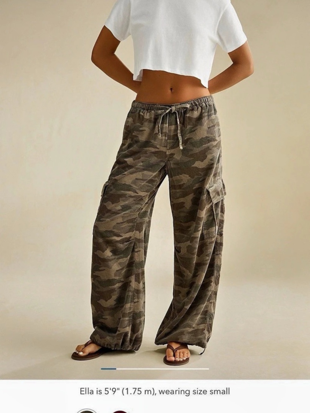 American Eagle AE Low-Rise Corduroy Cargo Pant Camo Wide Leg Pants